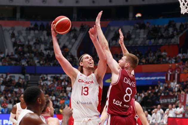 August 29, 2023, Jakarta, Jakarta, Indonesia: JAKARTA, INDONESIA Ã¢â‚¬ AUGUST 29: CanadaÃ¢â‚¬â ¢s Kelly Olynyk (L) is challenged by LatviaÃ¢â‚¬â ¢s Davis Bertans (R) on Canada vs Latvia game during 2023 FIBA Basketball World Cup in Jakarta, Indonesia on August 29 2023. The 2023 FIBA Basketball World Cup will held on August 25 until September 10, 2023 in Jakarta - Indonesia, Manila - Philipines dan Okinawa Ã¢â‚¬ Japan Jakarta Indonesia - ZUMAys1_ 20230829_zaf_ys1_048 Copyright: xSijorixImagesx