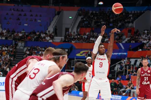August 29, 2023, Jakarta, Jakarta, Indonesia: JAKARTA, INDONESIA Ã¢â‚¬ AUGUST 29: CanadaÃ¢â‚¬â ¢s RJ Barret free throw on Canada vs Latvia game during 2023 FIBA Basketball World Cup in Jakarta, Indonesia on August 29 2023. The 2023 FIBA Basketball World Cup will held on August 25 until September 10, 2023 in Jakarta - Indonesia, Manila - Philipines dan Okinawa Ã¢â‚¬ Japan Jakarta Indonesia - ZUMAys1_ 20230829_zaf_ys1_043 Copyright: xSijorixImagesx