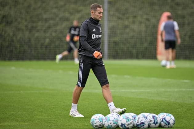 Soccer players of Sparta Praha in action during the training session prior to European League of Football 4th qualifying round return match: Sparta Praha vs Dinamo Zagreb in Prague, Czech Republic, August 30, 2023. Pictured Jan Kuchta. (CTKxPhoto VitxSimanek) CTKPhotoP2023083003488  CTKPhotoP2023083003488