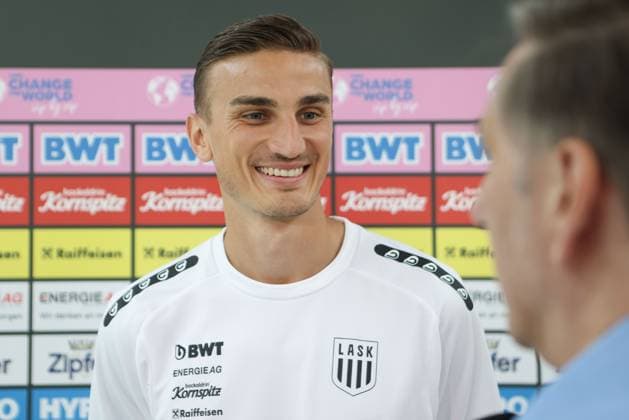 SOCCER - UEFA EL, Zrinjski vs LASK, preview LINZ,AUSTRIA,30.AUG.23 - SOCCER - UEFA Europa League, qualification, HSK Zrinjski Mostar vs Linzer ASK, preview, departure LASK. Image shows Philipp Ziereis (LASK).  GEPAxpictures xMathiasxMandl