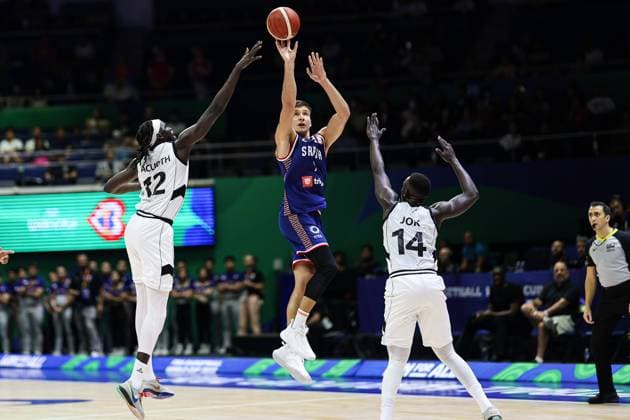 MANILA, PHILIPPINES - AUGUST 30: Bogdan Bogdanovic 7 of Serbia shoots the ball during the first round Group B match between South Sudan and Serbia on day 6 of the FIBA Basketball World Cup at Araneta Coliseum on August 30, 2023 in Manila, Philippines.  Copyright: xVCGx 111451737535