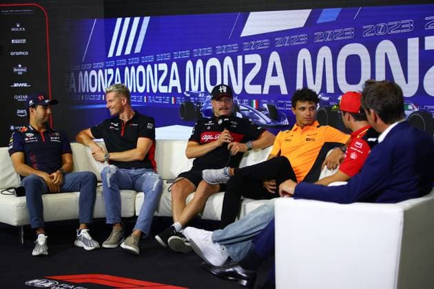 press conference, PK, Pressekonferenz during the 2023 Formula 1 Pirelli Grand Premio d™Italia Grand Prix, 14th round of the 2023 Formula One World Championship, WM, Weltmeisterschaft from September 1 to 3, 2023 on the Autodromo Nazionale di Monza, in Monza, Italy - F1 - ITALIAN GRAND PRIX 2023 DPPI Panoramic  00123032_EA010064