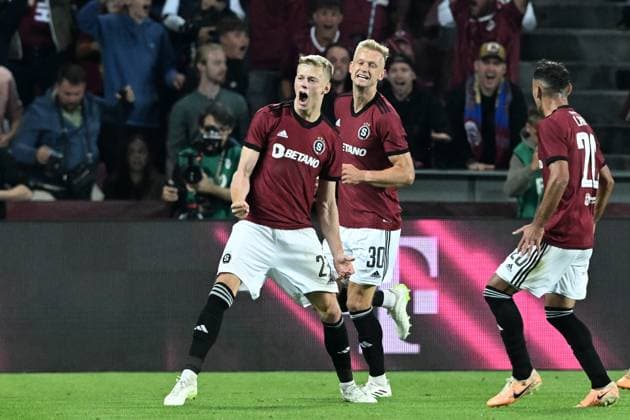 Sparta Praha v Dinamo Zagreb - UEFA Europa League Play Off Round: Second Leg Filip Panak of Sparta Praha celebrate after scoring a goal during the UEFA Europa League Play Off Round Second Leg match between Sparta Praha and Dinamo Zagreb at Letna Stadium on August 31, 2023 in Prague, Czech Republic. MarkoxLukunic PIXSELL