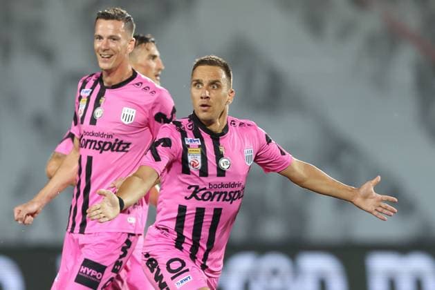 SOCCER - UEFA EL, Zrinjski vs LASK MOSTAR,BOSNIA AND HERZEGOVINA,31.AUG.23 - SOCCER - UEFA Europa League, qualification, HSK Zrinjski Mostar vs Linzer ASK. Image shows the rejoicing of Branko Jovicic (LASK).  GEPAxpictures xMathiasxMandl