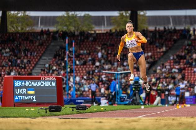 Weltklasse Zuerich 2023; 31.08.2023 Maryna BEKH-ROMANCHUK (UKR) competes in the triple jump at Weltklasse Zuerich 2023 in Zuerich, on Thursday, August 31, 2023 *** Weltklasse Zuerich 2023 31 08 2023 Maryna BEKH ROMANCHUK UKR competes in the triple jump at Weltklasse Zuerich 2023 in Zuerich, on Thursday, August 31, 2023 Copyright: xBEAUTIFULxSPORTS OlafxRellischx