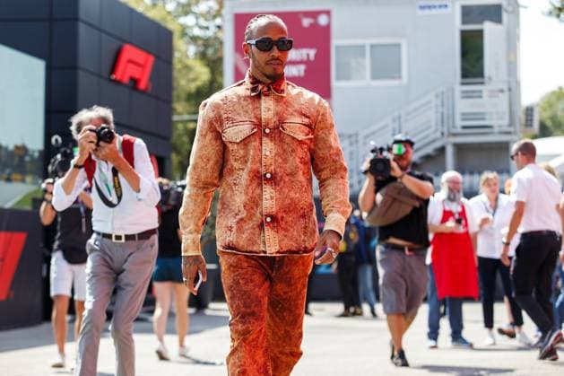 Italy, Monza, 01.09.2023, Autodromo di Monza, F1 Grand Prix of Italy - Practice, Lewis Hamilton of Great Britain and Mercedes arrives in the Paddock Monza Autodromo di Monza Monza Italy