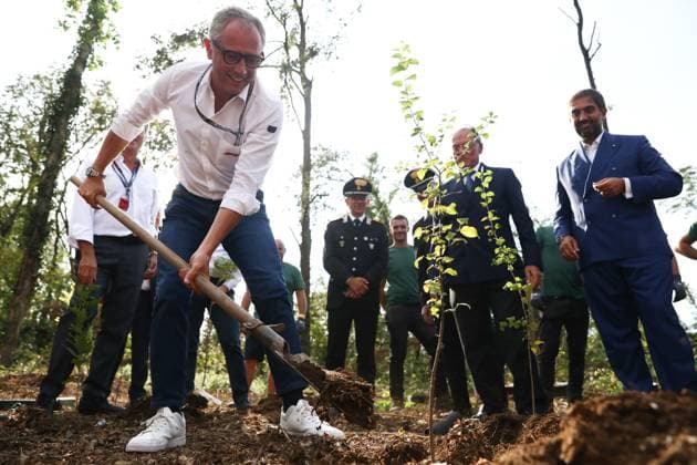 Trees Planted In Monza During F1 Italian Grand Prix 2023 Stefano Domenicali takes part in trees planting as a part of A Tree for each Driver initiative, during practice ahead of the Formula 1 Italian Grand Prix at Autodromo Nazionale di Monza in Monza, Italy on September 1, 2023. Monza Italy  Copyright: xJakubxPorzyckix originalFilename:porzycki-treespla230901_npLab.jpg