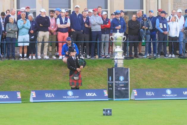 2nd September 2023; Old Course at St Andrews, St Andrews, Fife, Scotland; Walker Cup, Great Britain and Ireland versus USA, First Round; A piper plays ahead of the first match of the Walker Cup  ActionPlus12549229 DavidxYoung