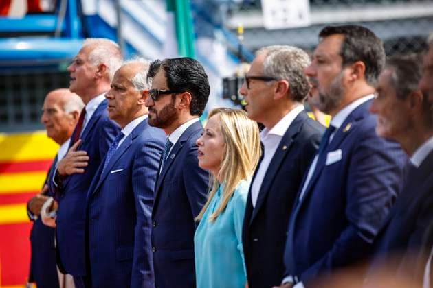 BEN SULAYEM Mohammed (uae), President of the FIA, portrait with Italian prime minister Meloni Giorgia and DOMENICALI Stefano (ita), Chairman and CEO Formula One Group FOG during the 2023 Formula 1 Pirelli Grand Premio d™Italia Grand Prix, 14th round of the 2023 Formula One World Championship, WM, Weltmeisterschaft from September 1 to 3, 2023 on the Autodromo Nazionale di Monza, in Monza, Italy - F1 - ITALIAN GRAND PRIX 2023 - RACE DPPI Panoramic  _R3_9657