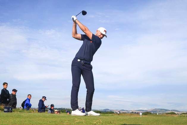 3rd September 2023; Old Course at St Andrews, St Andrews, Fife, Scotland; Walker Cup, Final Round; Liam Nolan of Great Britain and Ireland tees off on the sixth hole on the Old Course, St Andrews, during a foursomes match  ActionPlus12550367 DavidxYoung