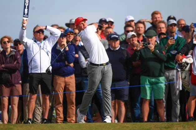 3rd September 2023; Old Course at St Andrews, St Andrews, Fife, Scotland; Walker Cup, Final Round; Caleb Surratt of the United States of America tees off on the twelfth hole on the Old Course, St Andrews, during a foursomes match  ActionPlus12550380 DavidxYoung