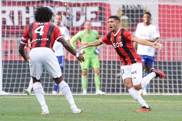 Joie - Youcef Atal (OGC Nice) FOOTBALL : OGC Nice vs RC Strasbourg - Ligue 1 Uber Eats - Nice - 03 09 2023 NorbertScanella Panoramic 