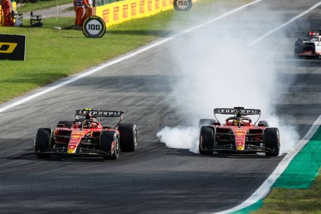 55 Carlos Sainz (ESP, Scuderia Ferrari), 16 Charles Leclerc (MCO, Scuderia Ferrari), F1 Grand Prix of Italy at Autodromo Nazionale Monza on September 3, 2023 in Monza, Italy. (Photo by HOCH ZWEI) Monza Italy