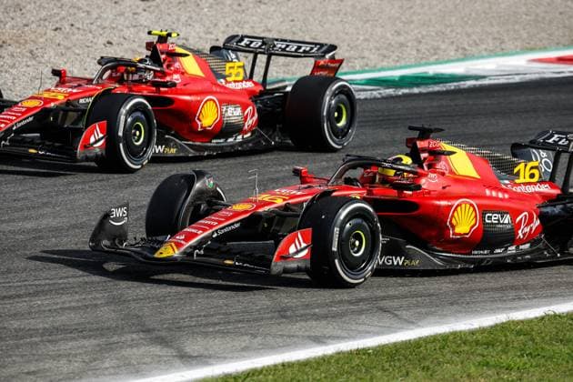 16 Charles Leclerc (MCO, Scuderia Ferrari), 55 Carlos Sainz (ESP, Scuderia Ferrari), F1 Grand Prix of Italy at Autodromo Nazionale Monza on September 3, 2023 in Monza, Italy. (Photo by HOCH ZWEI) Monza Italy