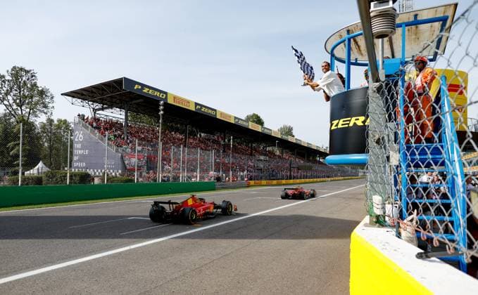 16 Charles Leclerc (MCO, Scuderia Ferrari), 55 Carlos Sainz (ESP, Scuderia Ferrari), F1 Grand Prix of Italy at Autodromo Nazionale Monza on September 3, 2023 in Monza, Italy. (Photo by HOCH ZWEI) Monza Italy
