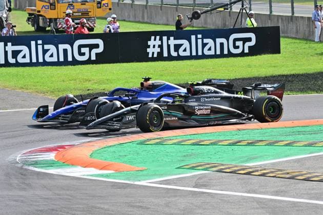 44 Lewis Hamilton (GBR, Mercedes-AMG Petronas F1 Team), 23 Alexander Albon (THA, Williams Racing), F1 Grand Prix of Italy at Autodromo Nazionale Monza on September 3, 2023 in Monza, Italy. (Photo by HOCH ZWEI) Monza Italy