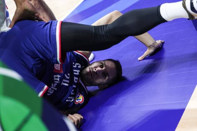 (230903) -- MANILA, Sept. 3, 2023 -- Stefan Jovic of Serbia reacts during the second round match between Dominican Republic and Serbia at the 2023 FIBA World Cup in Manila, the Philippines, Sept. 3, 2023. ) (SP)PHILIPPINES-MANILA-BASKETBALL-FIBA WORLD CUP-SECOND ROUND-DOM VS SRB WuxZhuang 