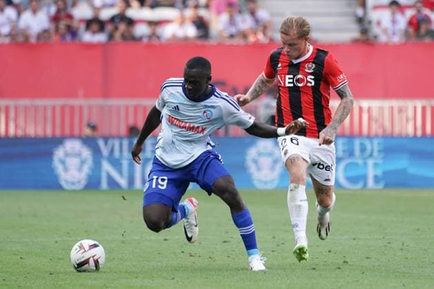 Habib Diarra (RC Strasbourg) - Melvin Bard (OGC Nice) FOOTBALL : OGC Nice vs RC Strasbourg - Ligue 1 Uber Eats - Nice - 03 09 2023 NorbertScanella Panoramic 