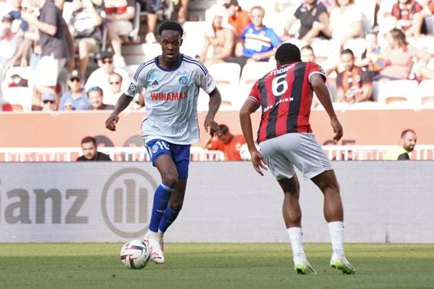 Emanuel Emegha (RC Strasbourg) - Jean Clair Todibo (OGC Nice) FOOTBALL : OGC Nice vs RC Strasbourg - Ligue 1 Uber Eats - Nice - 03 09 2023 NorbertScanella Panoramic 