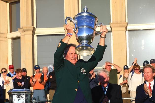 3rd September 2023; Old Course at St Andrews, St Andrews, Fife, Scotland; Walker Cup, Final Round; USA captain Mike McCoy lifts the Walker Cup  ActionPlus12550614 DavidxYoung
