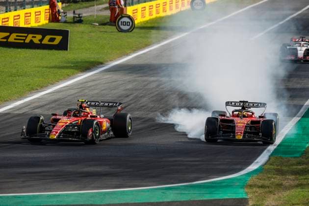 55 SAINZ Carlos (spa), Scuderia Ferrari SF-23, action 16 LECLERC Charles (mco), Scuderia Ferrari SF-23, action during the 2023 Formula 1 Pirelli Grand Premio d™Italia Grand Prix, 14th round of the 2023 Formula One World Championship, WM, Weltmeisterschaft from September 1 to 3, 2023 on the Autodromo Nazionale di Monza, in Monza, Italy - F1 - ITALIAN GRAND PRIX 2023 - RACE DPPI Panoramic 00123033__R3_0938