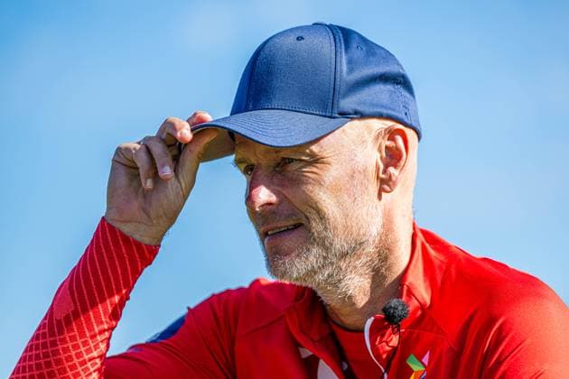 230904 Stale Solbakken, head coach of the Norwegian national football team during a press event on September 4, 2023 in Lillestrom. Photo: Marius Simensen BILDBYRAN COP 238 bbeng football fotball fotboll norge norway practice soccer training trening träning Copyright: MARIUSxSIMENSEN BB230904BB283