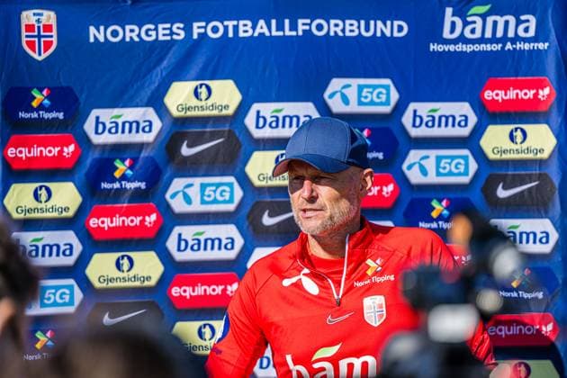 230904 Stale Solbakken, head coach of the Norwegian national football team during a press event on September 4, 2023 in Lillestrom. Photo: Marius Simensen BILDBYRAN COP 238 bbeng football fotball fotboll norge norway practice soccer training trening träning Copyright: MARIUSxSIMENSEN BB230904BB313