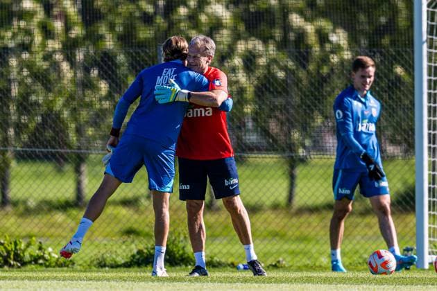 230904 orjan Haskjold Nyland of the Norwegian national football team during a training session on September 4, 2023 in Lillestrom. Photo: Marius Simensen BILDBYRAN COP 238 bbeng football fotball fotboll norge norway practice soccer training trening träning Copyright: MARIUSxSIMENSEN BB230904BB342