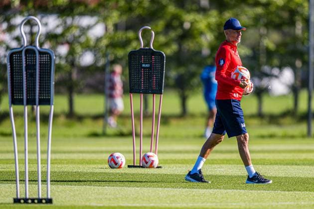230904 Stale Solbakken, head coach of the Norwegian national football team during a training session on September 4, 2023 in Lillestrom. Photo: Marius Simensen BILDBYRAN COP 238 bbeng football fotball fotboll norge norway practice soccer training trening träning Copyright: MARIUSxSIMENSEN BB230904BB343