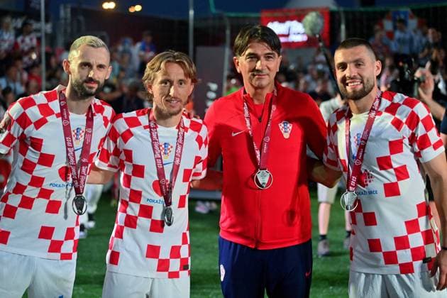 Bilder des Jahres 2023, Sport 09 September Bilder des Jahres 2023, Sport 09 September Sport Themen der Woche KW36 Croatia, Zagreb, 040923. City Center One West. Football festival Fiery Monday, in which the Croatian football A national team, Nationalteam participates. In the photo: Marcelo Brozovic, Luka Modric, Zlatko Dalic, Mateo Kovacic. Photo: Damir Krajac CROPIX Croatia Copyright: xxDamirxKrajacx vatreni_ponedjeljak95-040923