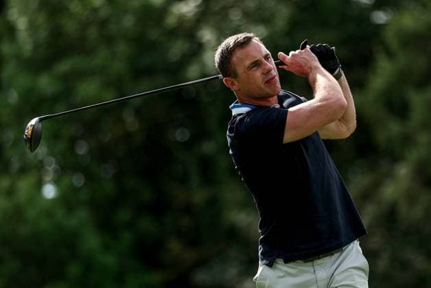 2023 Horizon Irish Open, The K Club, Kildare 6 9 2023 Tommy Bowe tees off the 17th Tommy Bowe tees off the 17th 6 9 2023  Copyright: x INPHO BenxBradyx 056A2858