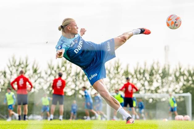 230906 Erling Braut Haaland of the Norwegian national football team during a training session on September 6, 2023 in Lillestrom. Photo: Vegard Grott BILDBYRAN kod VG VG0514 bbeng fotball football soccer fotboll trening träning training practice norge norway Copyright: VEGARDxGRoTT BB230906VG011