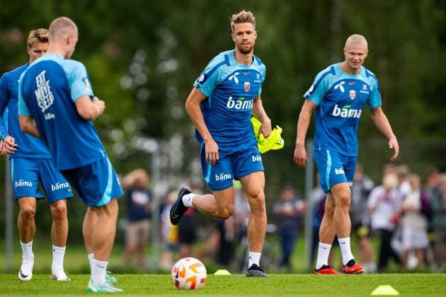 230906 Kristoffer Ajer of the Norwegian national football team during a training session on September 6, 2023 in Lillestrom. Photo: Vegard Grott BILDBYRAN kod VG VG0514 bbeng fotball football soccer fotboll trening träning training practice norge norway Copyright: VEGARDxGRoTT BB230906VG028