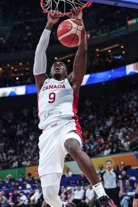 (230906) -- MANILA, Sept. 6, 2023 -- Canada s RJ Barrett dunks during the quarterfinal between Canada and Slovenia at the 2023 FIBA World Cup in Manila, the Philippines, Sept. 6, 2023. ) (SP)PHILIPPINES-MANILA-BASKETBALL-FIBA WORLD CUP-QUARTERFINAL-CAN VS SLO WuxZhuang 