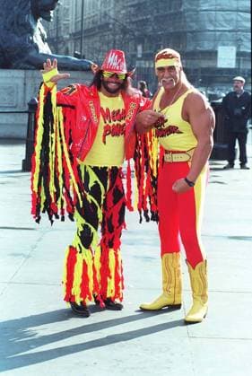 Left: RANDY SAVAGE with HULK HOGAN American Wrestlers (Launching Megapower Ltd, a company making non-toxic, environmentally-friendly household cleaning products) COMPULSORY CREDIT: UPPA Photoshot Photo UIW 011073 A-05 23.02.1996 Left: RANDY SAVAGE with HULK HOGAN American Wrestlers (Launching Megapower Ltd, a company making non-toxic, environmentally-friendly household cleaning products) COMPULSORY CREDIT: Talking Photoshot Photo UIW 011073 A-05 23.02.1996, Credit:Photoshot Avalon United Kingdom  Copyright: xPhotoshotx xAvalonx 0504159012