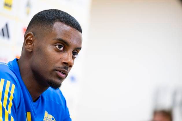 SOLNA 20230907 Alexander Isak vid dagens pressträff pa Friends arena inför landskapen och EM kval matchen borta mot Estland. SOLNA SVERIGE x10050x
