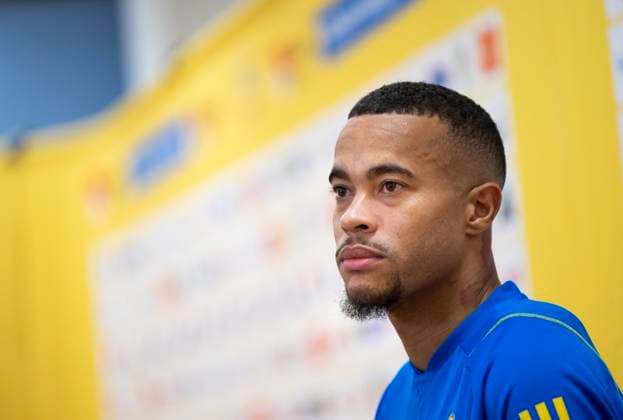 SOLNA 20230907 Robin Quaison vid dagens pressträff pa Friends arena inför landskapen och EM kval matchen borta mot Estland. SOLNA SVERIGE x10050x