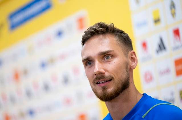 SOLNA 20230907 Linus Wahlqvist Egnell vid dagens pressträff pa Friends arena inför landskapen och EM kval matchen borta mot Estland. SOLNA SVERIGE x10050x