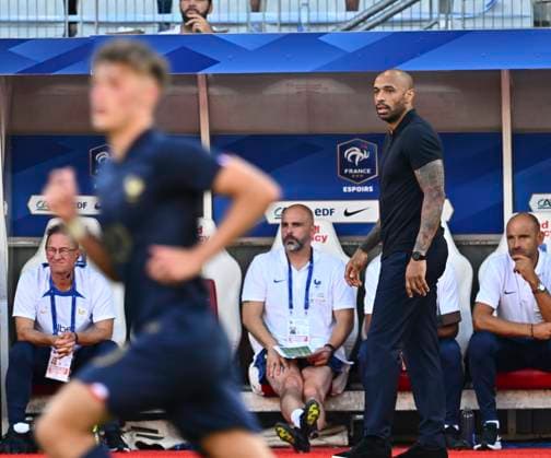 Thiery Henry SÃ lectionneur de l Equipe de France Espoirs Cherki Rayan FOOTBALL : match amical France vs Danemark espoirs , confÃ rence de presse, thierry Henry, nouveau sÃ lectionneur des espoirs 7 09 2023 Mao Panoramic 