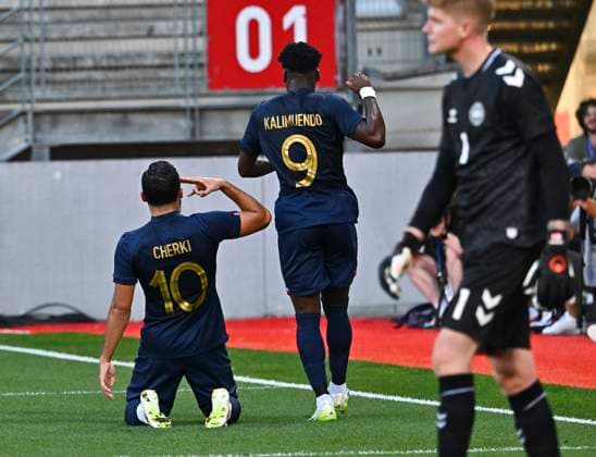 Thiery Henry SÃ lectionneur de l Equipe de France Espoirs Cherki Rayan but et joie FOOTBALL : match amical France vs Danemark espoirs , confÂŽrence de presse, thierry Henry, nouveau sÂŽlectionneur des espoirs 7 09 2023 Mao Panoramic 