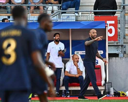 Thiery Henry SÃ lectionneur de l Equipe de France Espoirs FOOTBALL : match amical France vs Danemark espoirs , confÂŽrence de presse, thierry Henry, nouveau sÂŽlectionneur des espoirs 7 09 2023 Mao Panoramic 