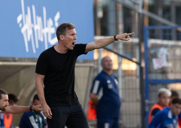 Fussball, U20, Saison 2023 24, Elite League U20 (1. Spieltag), Deutschland U20 - Italien U20 in Berlin, Trainer Hannes Wolf (U20 Deutschland), 07.09. 2023, Copyright: xSebastianxRäppold MatthiasxKochx