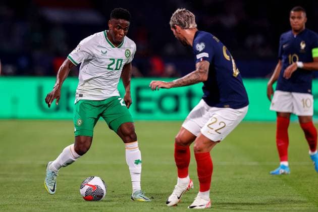 UEFA EURO, EM, Europameisterschaft,Fussball 2024 Qualifying Round Group B, Parc des Princes, Paris, France 7 9 2023 France vs Republic of Ireland Ireland s Chiedozie Ogbene Chiedozie Ogbene 7 9 2023  Copyright: x INPHO RyanxByrnex RB1_0425