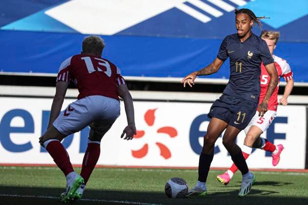 Barcola Bradley 11 during the U21, U 21 friendly football match between France and Denmark at the Marcel-Picot stadium in Tomblaine, near Nancy, eastern France, on September 7, 2023. FOOTBALL : Match amical France vs Danemark espoirs a Nancy - Stade Marcel - Picot 07-09-2023 ElyxandroCegarra Panoramic 