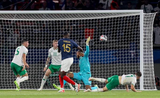 UEFA EURO, EM, Europameisterschaft,Fussball 2024 Qualifying Round Group B, Parc des Princes, Paris, France 7 9 2023 France vs Republic of Ireland France s Marcus Thuram Marcus Thuram scores a goal 7 9 2023  Copyright: x INPHO RyanxByrnex RB1_2031