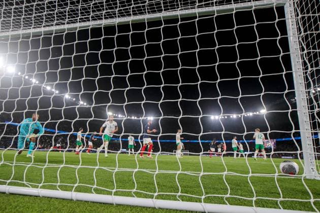 UEFA EURO, EM, Europameisterschaft,Fussball 2024 Qualifying Round Group B, Parc des Princes, Paris, France 7 9 2023 France vs Republic of Ireland Ireland s Gavin Bazunu Gavin Bazunu dejected after conceding a goal to Aurelien Tchouameni 7 9 2023  Copyright: x INPHO RyanxByrnex RB4_0112
