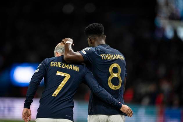 Euro Qualifiers - France v Ireland Aurelien Tchouameni and Antoine Griezmann during the UEFA EURO, EM, Europameisterschaft,Fussball 2024 football tournament Group B qualifying match between France and Republic of Ireland, at the Parc des Princes stadium in Paris, France on September 7, 2023. Photo by Eliot Blondet ABACAPRESS.COM Paris France  Copyright: xBlondetxEliot ABACAx 866753_068 BlondetxEliot ABACAx 866753_068