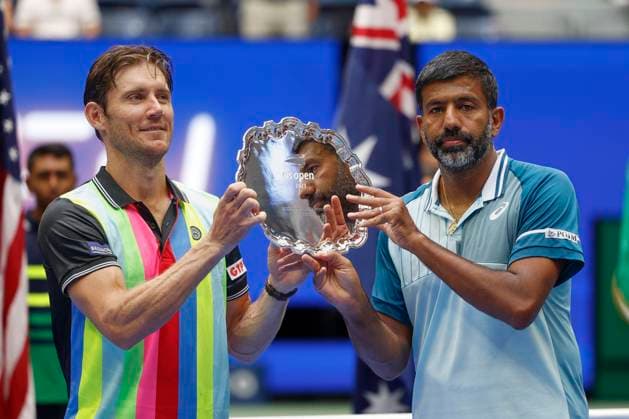 Finalisten Rohan Bopanna, Matthew Ebden, Herren Doppel, Siegerehrung, Praesentation Arthur Ashe Stadium, US Open Championships 2023, USTA Billie Jean King National Tennis Center, Flushing Meadows, New York, USA . Copyright: xJuergenxHasenkopfx
