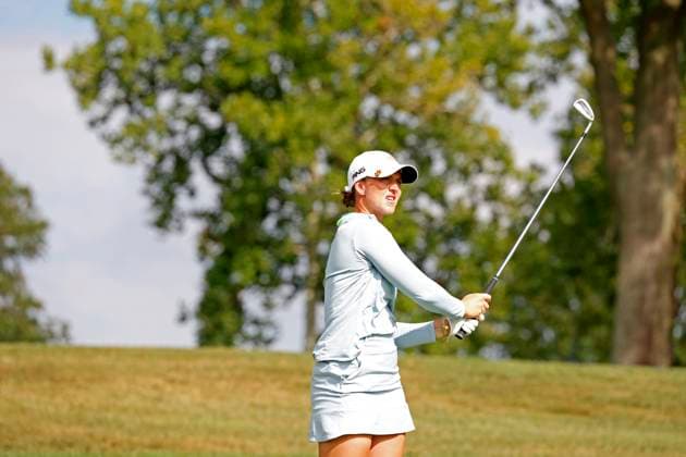 CINCINNATI, OH - SEPTEMBER 08: LPGA, Golf Damen golfer Linn Grant plays her tee shot on the 11th hole during the second round of the Kroger Queen City Championship on September 08, 2023, at the Kenwood Country Club in Cincinnati, Ohio. (Photo by Brian Spurlock Icon Sportswire) GOLF: SEP 08 LPGA Kroger Queen City Championship EDITORIAL USE ONLY Icon230908065
