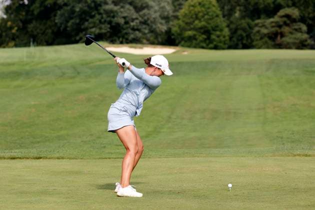 CINCINNATI, OH - SEPTEMBER 08: LPGA, Golf Damen golfer Linn Grant plays her tee shot on the 12th hole during the second round of the Kroger Queen City Championship on September 08, 2023, at the Kenwood Country Club in Cincinnati, Ohio. (Photo by Brian Spurlock Icon Sportswire) GOLF: SEP 08 LPGA Kroger Queen City Championship EDITORIAL USE ONLY Icon230908066